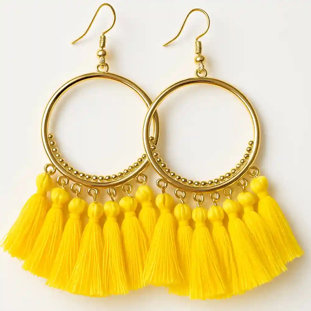 Yellow Fringe Dangle Earrings